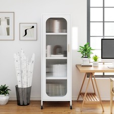 Tall Narrow Kitchen Pantry 5-Tier Metal Storage Cabinet-White