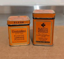 2 Vintage Elastoplast Tins, Elastic Adhesive Bandage "Flesh" Made In Britain.
