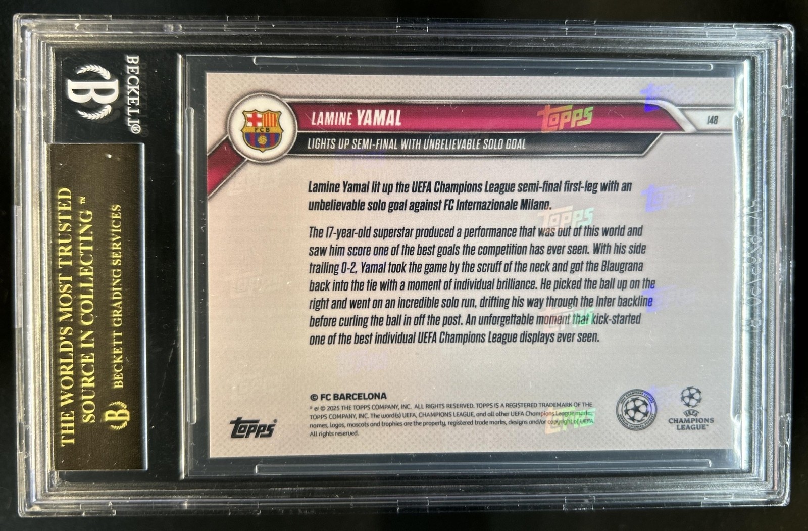 2024 Topps Now UEFA Lamine Yamal #148 Barcelona BGS 10 PRISTINE Black Label view 2