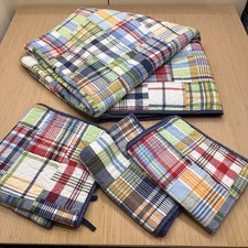 Pottery Barn Kids Quilt Madras Patchwork Full Queen w/ 2 Standard, 1 Euro Shams