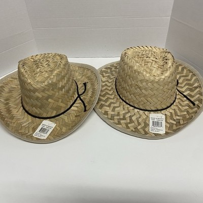 (2) Straw Hat Made In Mexico Outdoor Beach Party Wide Brim Safari Garden Rancher