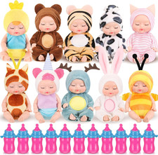 10 Pcs 4 Inch Mini Baby Dolls Realistic Tiny Baby Doll Animal Clothes Cute Infan