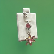 Body Jewelry Belly Button Ring Multicolor Rhinestone Flower Surgical Steel