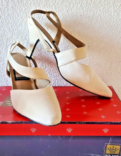 1980s Shoes 8.5 M Stiletto Leather Slingback Heels Nina Vintage Ivory Tiki EUC