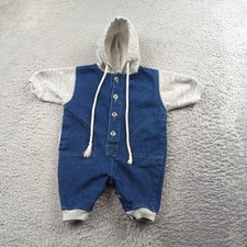 Vintage Cuties by Judy Romper One Piece Baby Boy 6/9 Months Blue Hooded Cozy