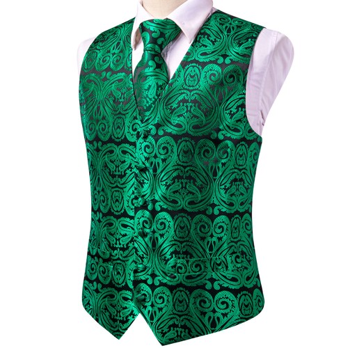 Men's Tuxedo Vest & Bowtie/Necktie Set, Classic Formal Waistcoat Paisley Floral - Picture 99 of 224