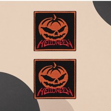 Halloween Pumpkin Skull Patch Sew On Embroidered Black Orange Gothic Metal Style