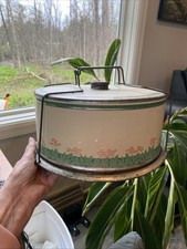 Vintage Blech Kuchenträger mit Scharnier Drahtverschluss & Verschlussgriff rustikal dekorativ
