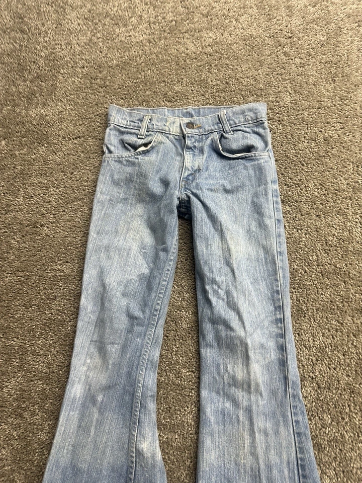 Pantalones de mezclilla vintage años 70 Levis para mujer lavado claro naranja con lengüeta Big Bell acampanados 26x28 de colección Foto 3 de 4