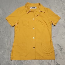 VTG Wrangler Shirt Womens Medium Yellow Uniform Short Sleeve Top Made In USA