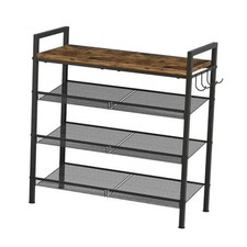 Shoe Rack, Shoe Rack for Front Door Entrance with Hook, Steel 4 Tier Black