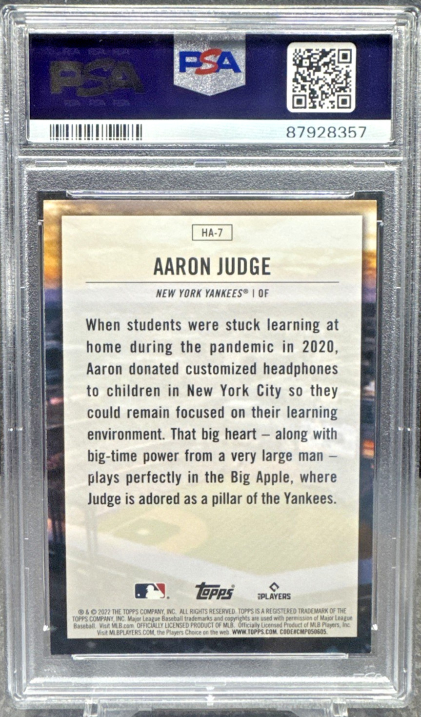 2022 Topps Home Field Advantage Aaron Judge PSA 9 #HA7 view 2