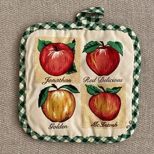VTG Saydah Gingham Pot Holder Apple Varieties McIntosh Delicious Golden Jonathan