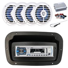 Pyle Marine Radio,Spa Bezel,Adapter,Antenna, Amp,Kit, 4x 5.25'' White Speaker