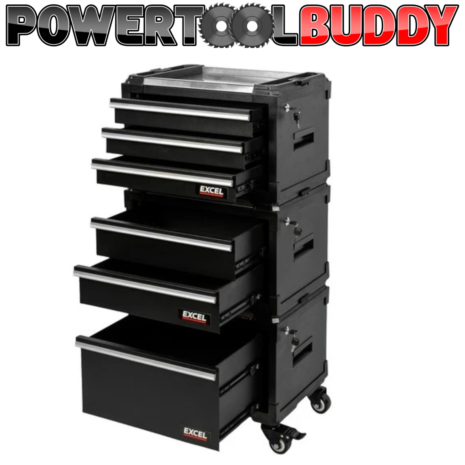 Heavy Duty 6 Drawer Modular Rolling Tool Box Stackable Stainless Steel Worktop