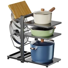 BYTANA 3 Tiers Adjustable Pan Rack Organizer for Cabinet, Pots and Pans Organ...