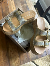 Dolce Vita Wanika Women's Platinum Crackled Leather Wedge Slide Sandals 8