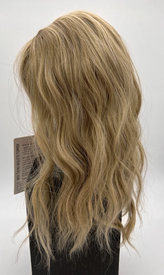 Toppers de cabelo loiro escuro com destaques ondulados com franjas finas 14 polegadas - Imagem 3 de 4