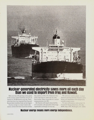 Vintage 1991 Nuclear Energy Independence Print Ad Oil Imports Iraq Kuwait Tanker