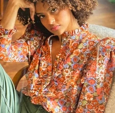 Love The Label Charisma Floral Cotton Ruffle Top Small