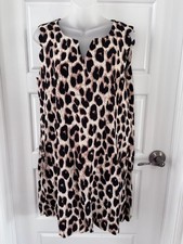 Leopard Animal Print Sleeveless Slip Dress Scallop Hem Arm Size L NEW