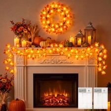 2 Pack Fall Garland with Lights 20Ft 40 LED Maple Leaf Decor Battery Operated