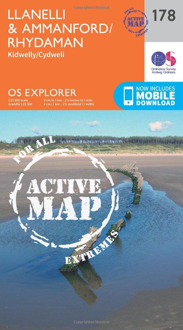 Ordnance Survey Explorer Active 178 Llanelli & Ammanford Map With Digital Version Orange - Image 4