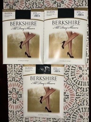 (3) Berkshire Women s Queen 1X-2X All Day Sheer Sandalfoot Off Black Nylons