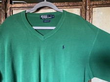 HONG Kong VTG Polo Ralph Lauren Men  s L Cotton V Neck Green Sweater 1980  s
