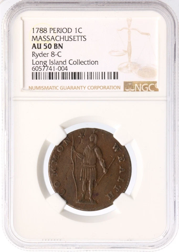 1788 R 8-C R-3 NGC AU 50 Period Massachusetts Cent Colonial Copper - Image 3 of 3