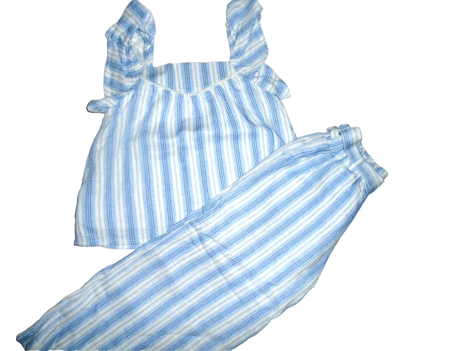 JUEGO DE 2 PIEZAS ENTRE NIÑAS TALLA 6 RAYÓN/LINO RAYAS BLANCAS Y AZULES Foto 2 de 4