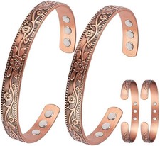2PCS Copper Bracelets for Women Pure Copper Bracelet Cuff Bangle Strength Magnet