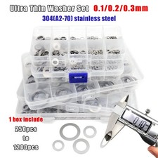 250/1200pcs M3-M20 304 Stainless Steel Ultra Thin Flat Washer Shim Set Kit Box
