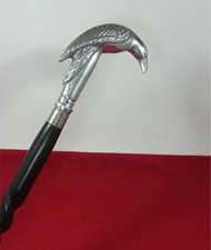 Handmade Raven Handle Walking Cane Black Wood Stick Aluminum Bird Head