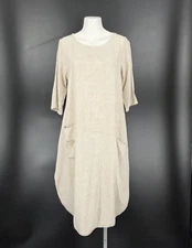 Anysize Lagenlook Linen and Cotton Blend Balloon Tulip Dress Neutral W/Pockets 