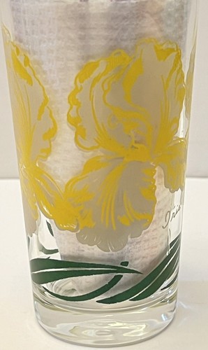 IRIS Peanut Butter Glass Yellow With Gray 5" Tall Flower Water Glass - Picture 2 of 7