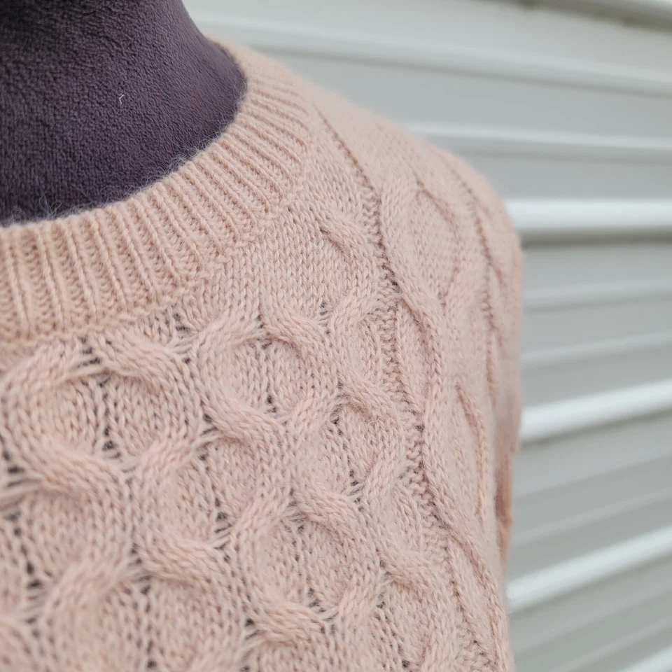 ANTONIO MELANI Women's SWEATER Wool Blend Soft PULLOVER CREW Cable Knit BLUSH M - Image 4 of 4