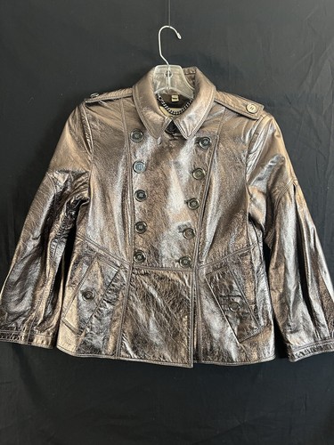 Burberry Lambskin Leather Metallic Short Trench Coat Jacket Womens US 6 Slim Fit - Picture 8 of 21