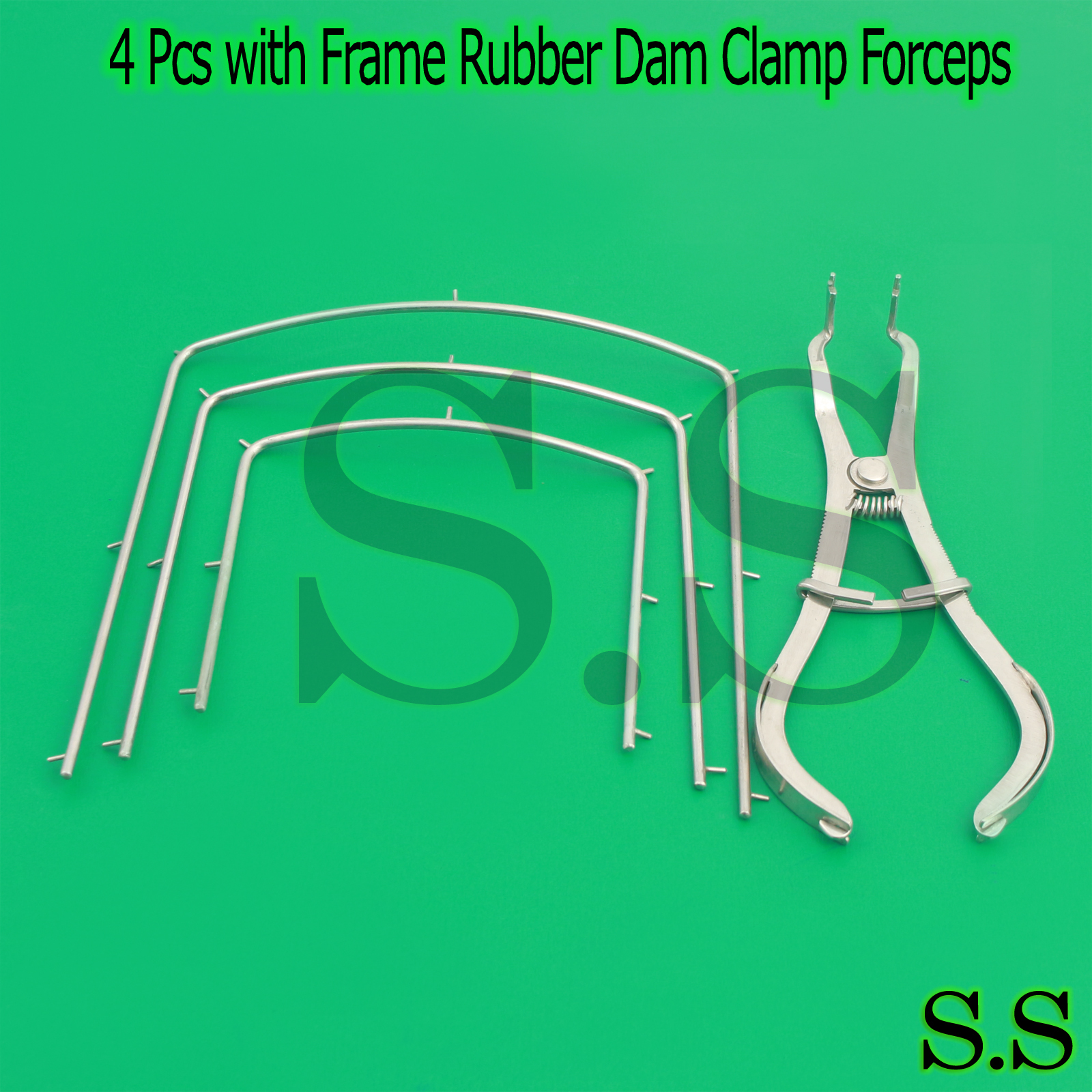 Rubber Dam Kit of 4 Pcs with Frame Rubber Dam Clamp forceps Dental