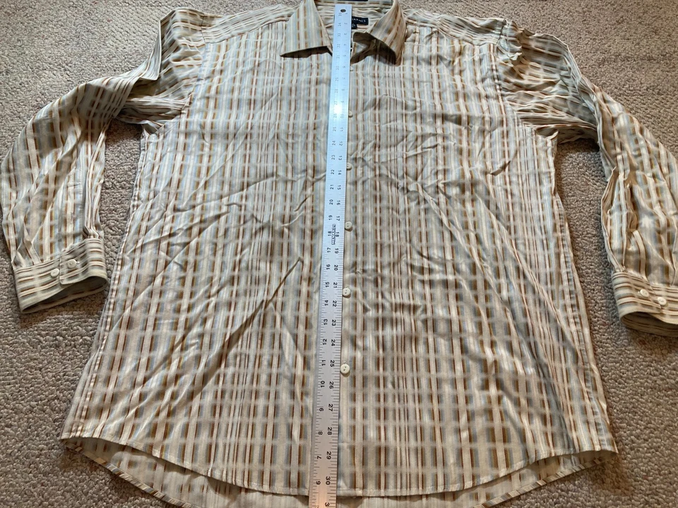 Camisa Jhane Barnes Para Hombres Talla L Grande Abotonada Marfil Rayas Manga Larga De Colección Foto 3 de 4