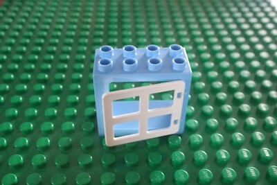 Lego Duplo LIGHT BLUE Window 2x4 WHITE Frame Pane Door