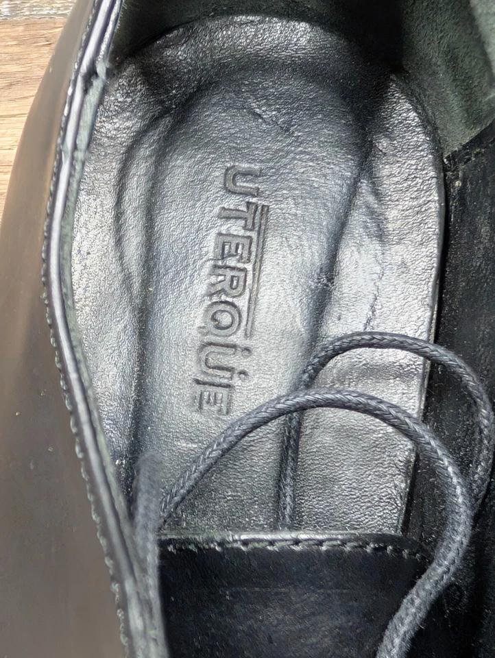 Botines UTERQUE de cuero negro con cordones estilo Oxford de tacón ancho para mujer 36/6 Foto 3 de 4