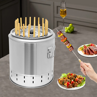 BBQ Cylindrical Charcoal Grill Portable Smokeless Barbecue Barrel Stainless