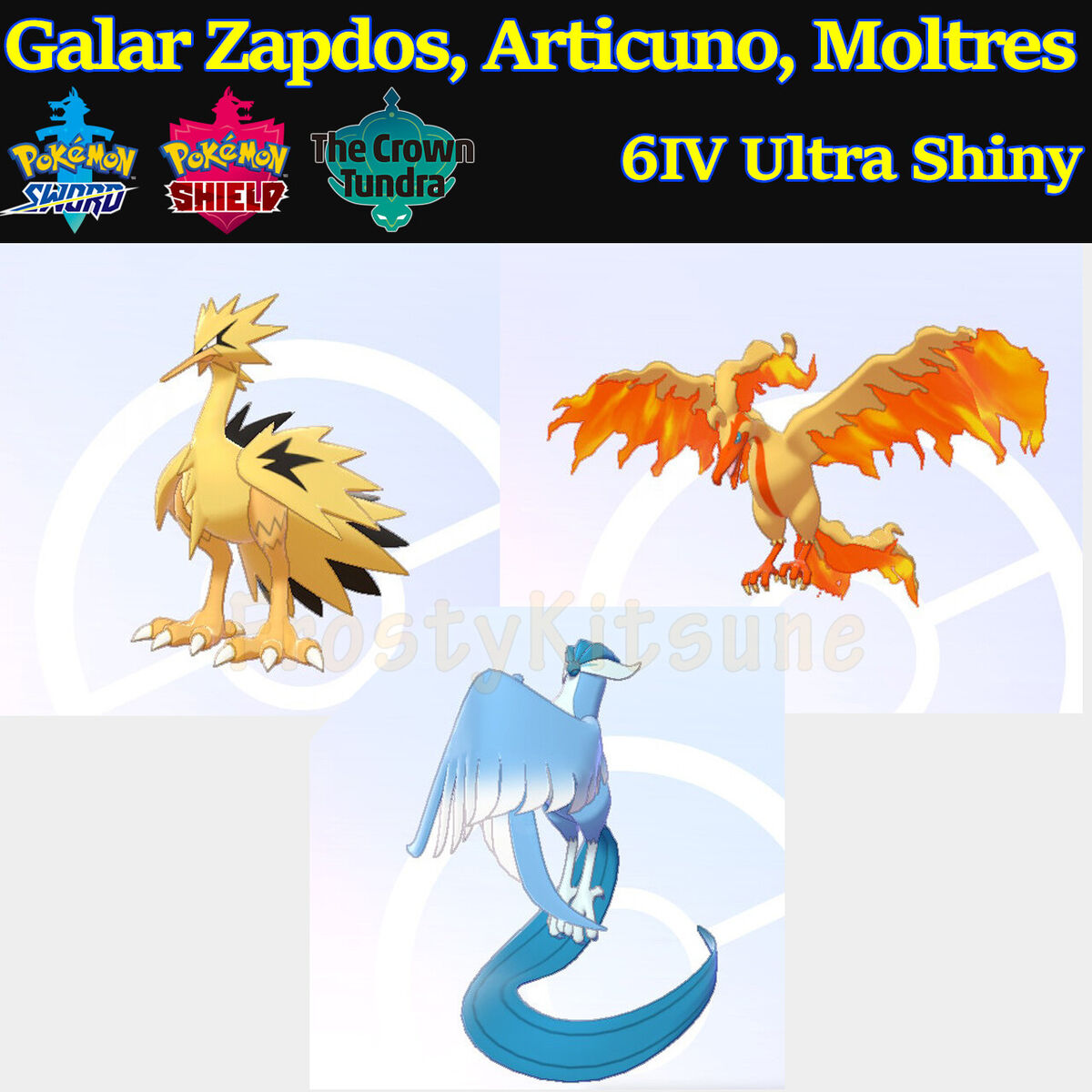 6IV Ultra Shiny Zapdos, Moltres, Articuno Galarian Galar Pokemon Sword /  Shield