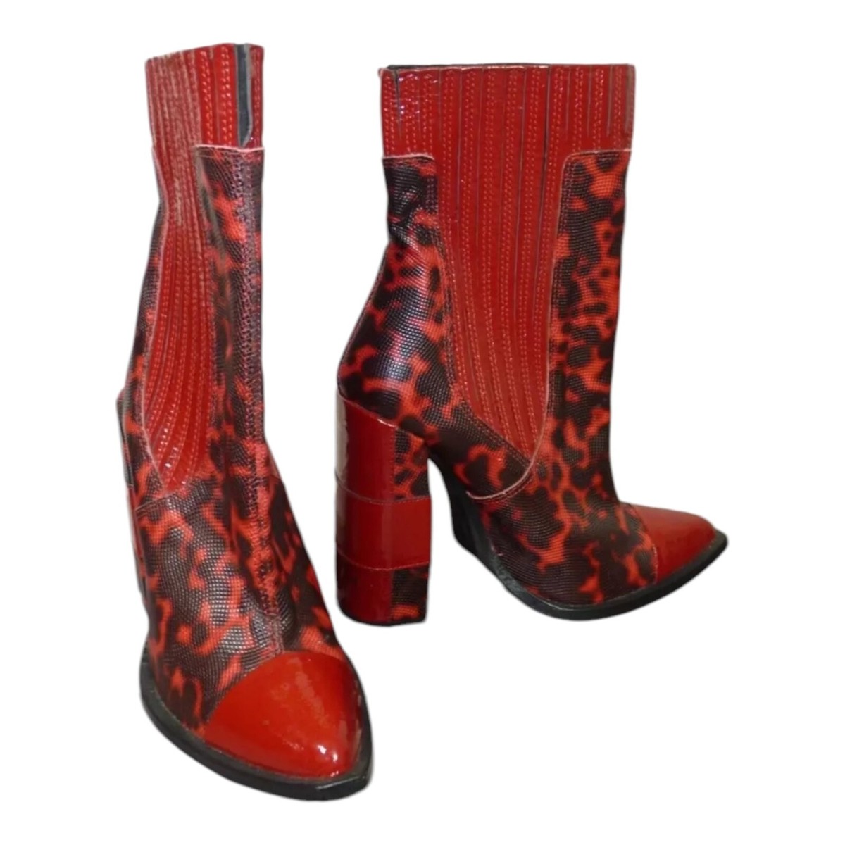 Red Faux Snakeskin Chunky Heel Cowboy Boots UK Eu 40 by UNIQUE