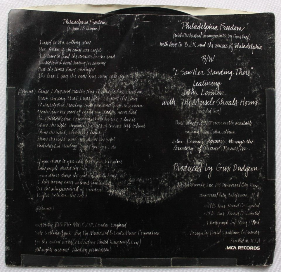 THE ELTON JOHN BAND PHILADELPHIA FREEDOM 45 7