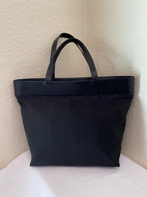 PEGGY DAVEN BLACK NYLON LEATHER TRIM SHOULDER TOTE HANDBAG