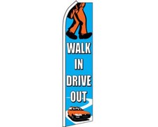 Walk In Drive Out Blue / White / Orange Swooper Feather Advertising Flag