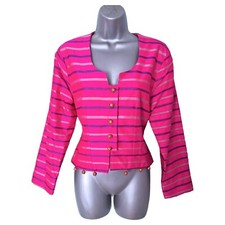 Lee Bender Silk Jacket Size M 8/10 Pink Purple Stripe Gold Buttons 90s Designer