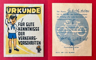 GDR certificate young pioneer for good knowledge of traffic regulations (110121